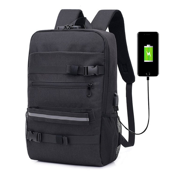 16inch Outdoor USB Skateboard Backpack Waterproof Anti Theft Laptop Bag School Bag Rucksack