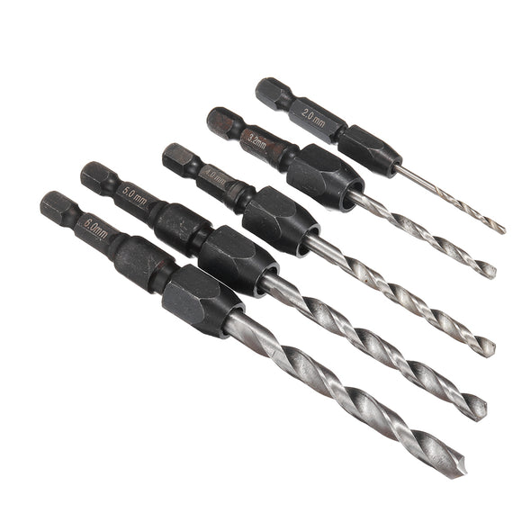 5Pcs 2-6mm Quick Change Twist Drill Bit Set Hex Shank HSS 2/3.2/4/5/6mm Drill Bit