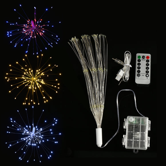 Dual Powered USB Battery 150 LED Starburst String Fairy Light Sliver Wire Wedding Party Home Decor