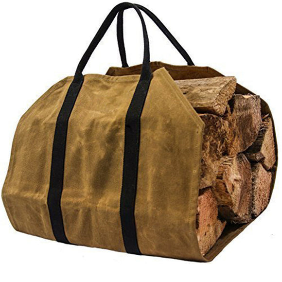 khaki Firewood Carrier Log Carrier Wood Carrying Tool Bag for Fireplace Waxed Canvas