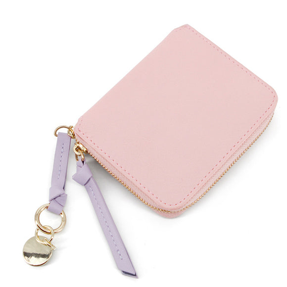Women Simple Zipper Sky Blue Mini Wallets Card Bags