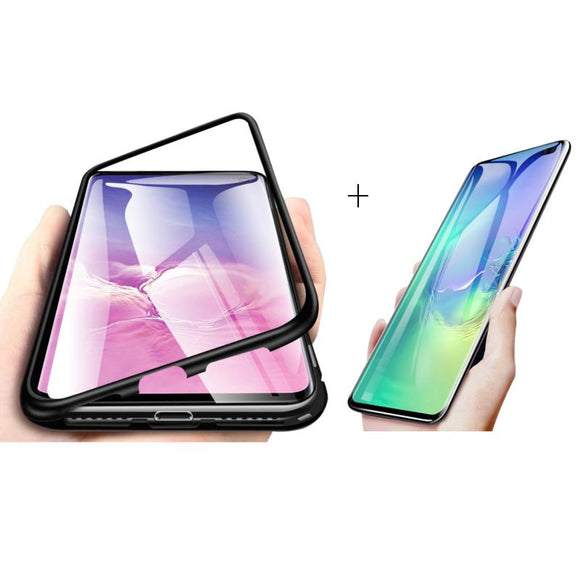Bakeey Magnetic Adsorption Aluminum Alloy Tempered Glass Protective Case + 2 Packs Kisscase 10D Hydrogel Screen Protector For Samsung Galaxy S10 Plus