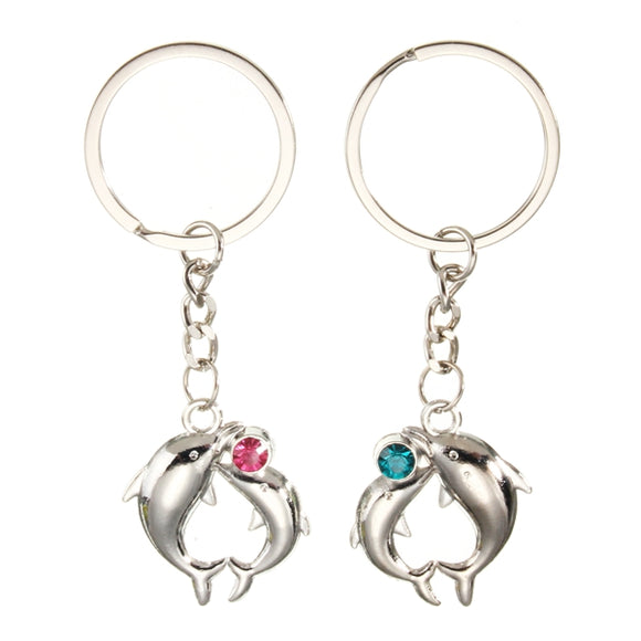 1 Pair Cute Dolphin Pendant keychain Couple Lover Key Ring