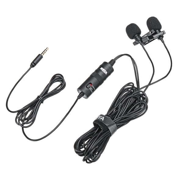 BOYA BY-M1DM Broadcast Omnidirectional Collar Dual-Head Lavalier Reverse Clip-on Wired Mic Microphone for Mobile PC Camera