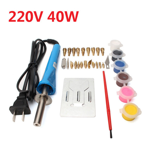 220V 40W Wood Burning Soldering Iron Pen DIY Craft Carving Tools with Tips Set
