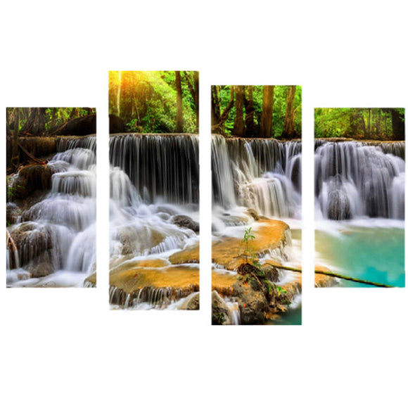 4Pcs Waterfall Combination Painting Printed On Canvas Frameless Drawing Home Wall Decoration