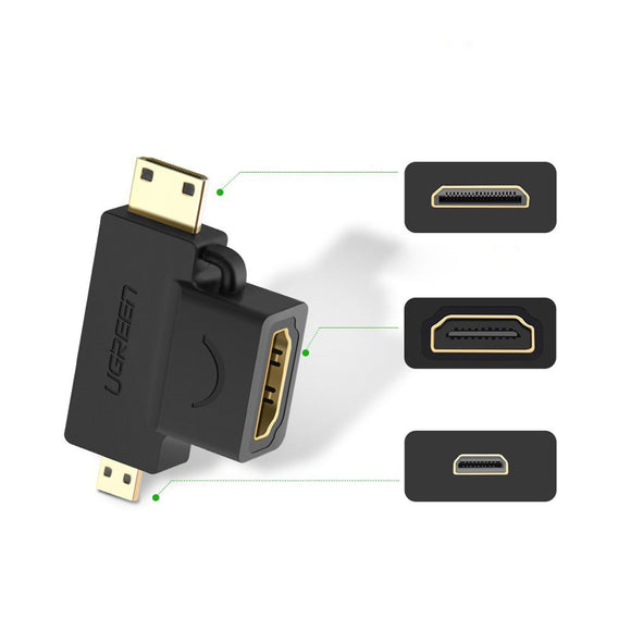 Ugreen 2 In 1 Mini HDMI/Micro HDMI Male to HDMI Female Adapter Supports 3D 4K 60Hz 1080P for GoPro Hero 6 Hero 5 Camera DSLR