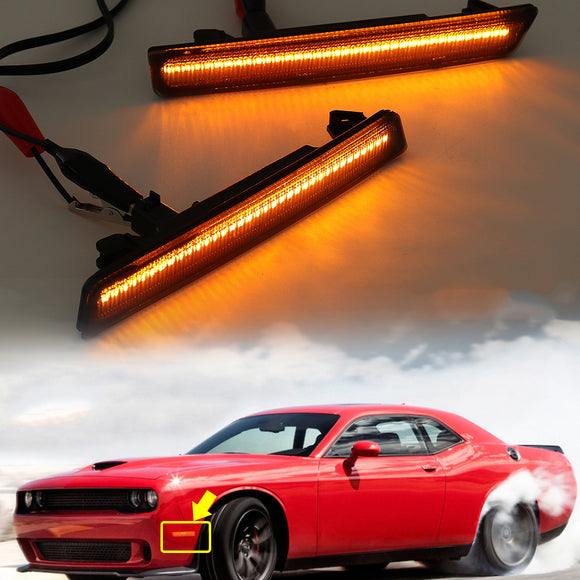 Front LED Smoke Lens Side Marker Lights For Dodge Challenger 2015-2018 Optic Style