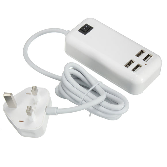 Claite 4 Ports USB 3A Extension Socket Outlet Hub Charger Power Adapter EU UK US Plug with Cable