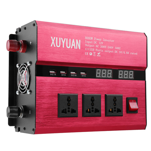 DC 12V/24V To AC 220V/110V Solar Power Inverter 8000W Peak LED Power Sine Wave Converter