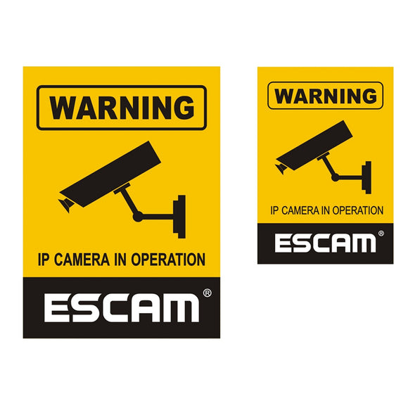 2Pcs/Lot ESCAM 12x18cm 10x14.5cm Monitoring Security Camera CCTV Waterproof Warning Sign Sticker