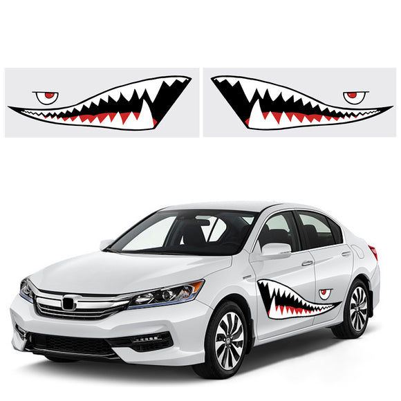 1 Pair 59'' Shark Mouth Tooth Teeth Sticker PVC Exterior Decal For Car Side Door