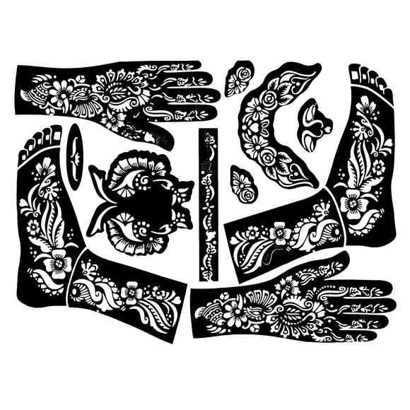 Henna Fashional Temporary Tattoo Stencils Templates Stickers Hands Feet Painting Decal