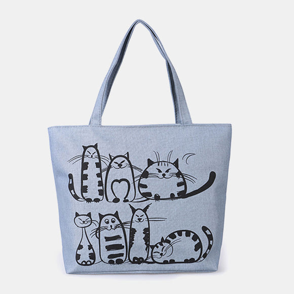 Women Large Capacity Handbag Cute Cat Pattern Bag Shoulder Bag