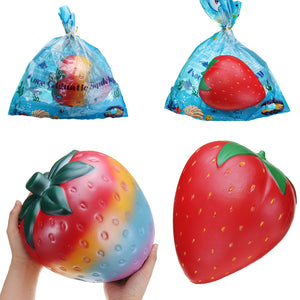 2PCS Giant Strawberry Squishy 26*22CM Huge Fruit Slow Rising Soft Toy Gift Collection With Packaging