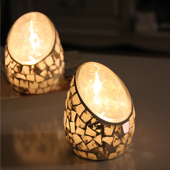 Handicraft Mosaic Glass Candle Stick Apricot Bevel Candle Holder Candelabra Home Wedding Decor