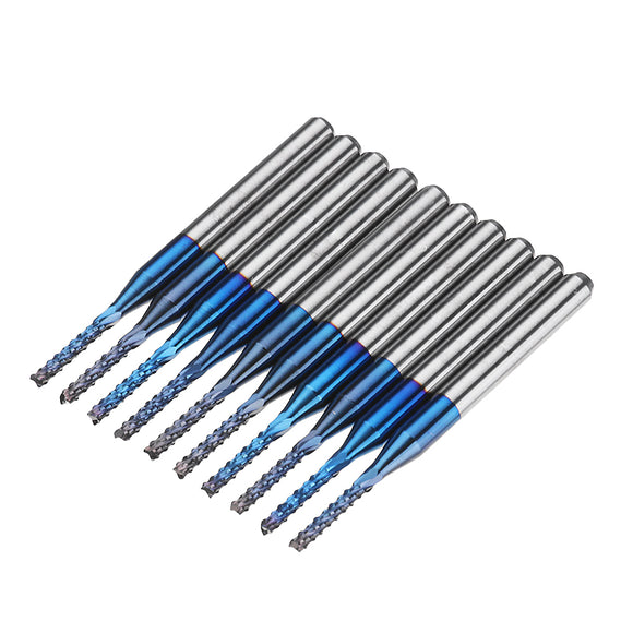 Drillpro 10pcs 1.1-1.5mm Blue NACO Coated PCB Bits Carbide Engraving Milling Cutter For CNC Tool Rotary Burrs