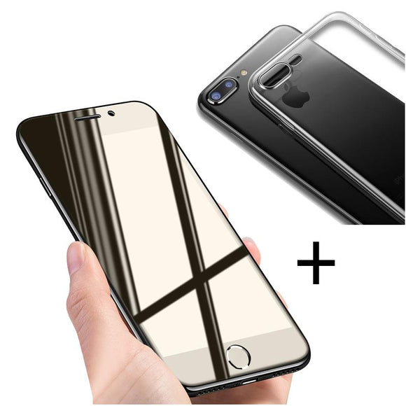 Bakeey 4D Curved Edge Tempered Glass Film With Transparent TPU Case for iPhone 7Plus