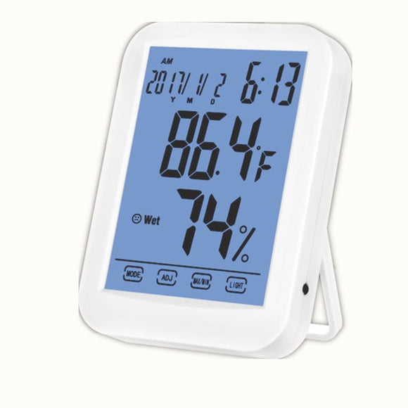 Clock Temperature Hygrometer/Luminous Household Thermometer Touch Screen Digital Display Temperature and Humidity Meter Hygrometer
