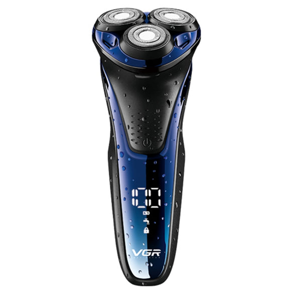 VGR Male Portable Electric Shaver Men Waterproof Wet & Dry Razor USB Rechargeable LCD Display Shaving Machine with 3 Heads