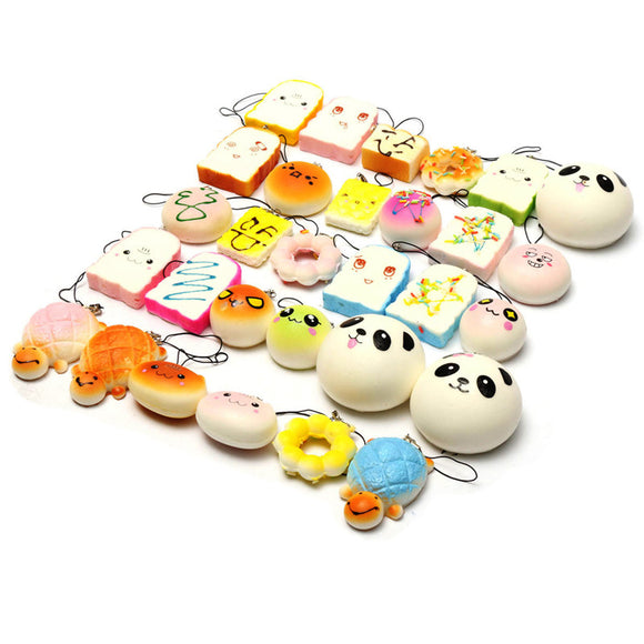 10Pcs Random Squishy Soft Panda/Bread/Cake/Buns Phone Straps