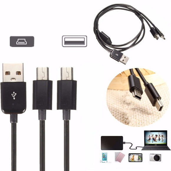 1M/3.3FT USB 2.0 A Male to Dual Mini USB 2.0 Male Data Sync Charger Cable Cord