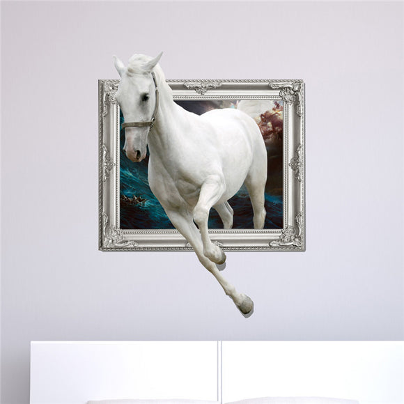 White Horse 3D Wall Decals PAG STICKER Removable Wall Art Animal Stickers Home Decor Gift