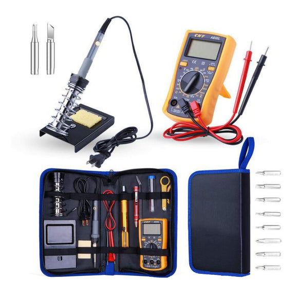 Handskit 110V 220V 60W Digital Multimeter Adjustable Temperature 21 Pieces Electric Soldering Iron Kit Tools