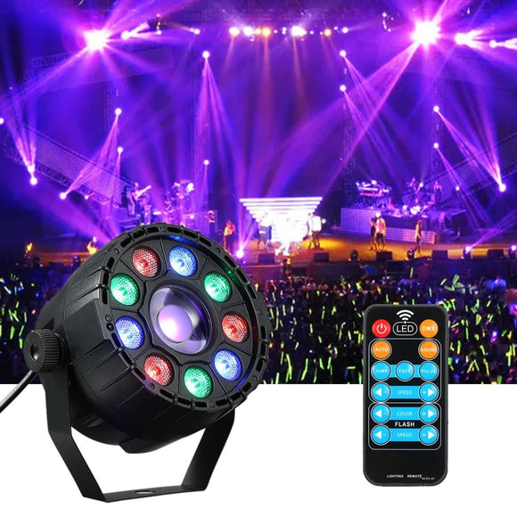 AC90-240V 15W RGB UV Mini 9+1 LED Stage Light Remote Control Sound-activated Par Lamp for Christmas