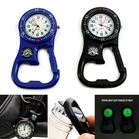 4 in 1 Multifunctional Compass Carabiner Watch Night Lights Dual Time Zone Watch Bottle Opener