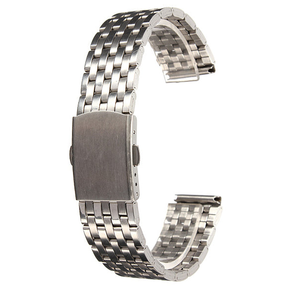 18/20/22mm Silver Stainless Steel 7 Bead Fold Buckle Watch Band