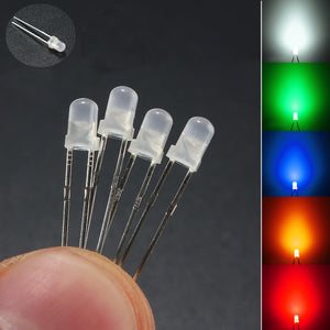 10pcs 3mm Round Top Milky Diffused LED Emitter Diodes Light Red Green Blue Yellow White