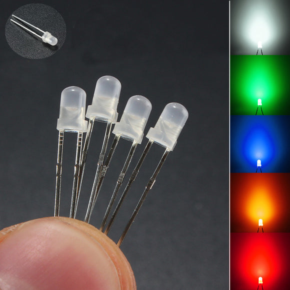 10pcs 3mm Round Top Milky Diffused LED Emitter Diodes Light Red Green Blue Yellow White