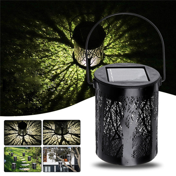 Solar Powered Vintage Metal Camping Lantern LED Light Outdoor Garden Landscape Yard Lamp