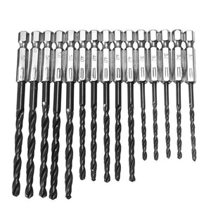 15pcs 3-5mm HSS Twist Drill Bit Set 1/4 Inch Hex Shank High Speed Steel Drill Bits