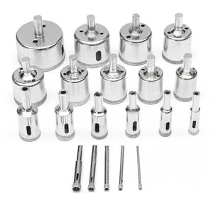 20Pcs 3-50mm Diamond Drill Bits Set Glass Marble Granite Hole Saw Cutters