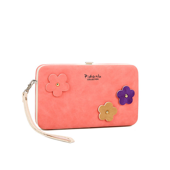 Women Double Fold Flower Letter PU Clutch Bags Phone Bags Card Bags Wallets