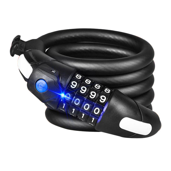 BIKIGHT 1.2M/1.5M Four Password Anti-theft Mountain Bike Code Lock LED Light Cable Bike Lock