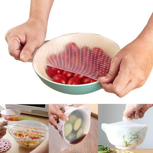 4Pcs/1Set Reusable Environmentally Silicone Cling Film Kitchen Supplies Fruit Wrap