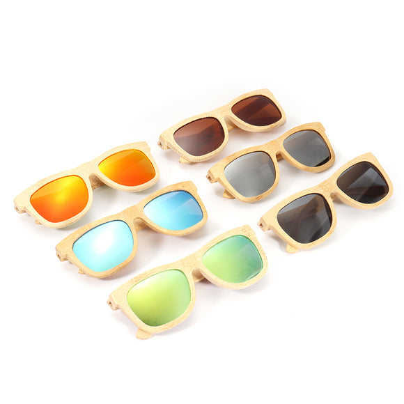 AZB Handmade Unisex Polarized Sunglasses Bamboo Wood Frame Fishing Temple Square Glasses