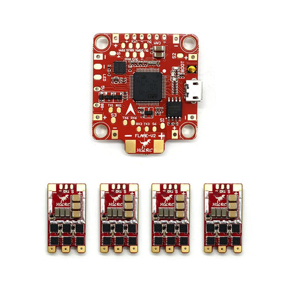 HGLRC 30.5x30.5mm F4 FLAME V2 Flight Controller + 4 PCS T-REX 35AMP BLHeli_32 3-6S ESC for RC Drone