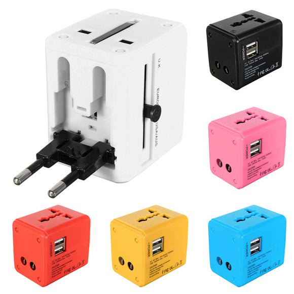 US/AU/UK/EU Universal World Plug Travel Adapter Converter With Dual USB Charger