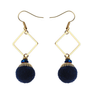 Bohemian Earrings Gold Plated Simple Rhombus Yarn Ball Pendant Ear Drop Boho Jewelry for Women