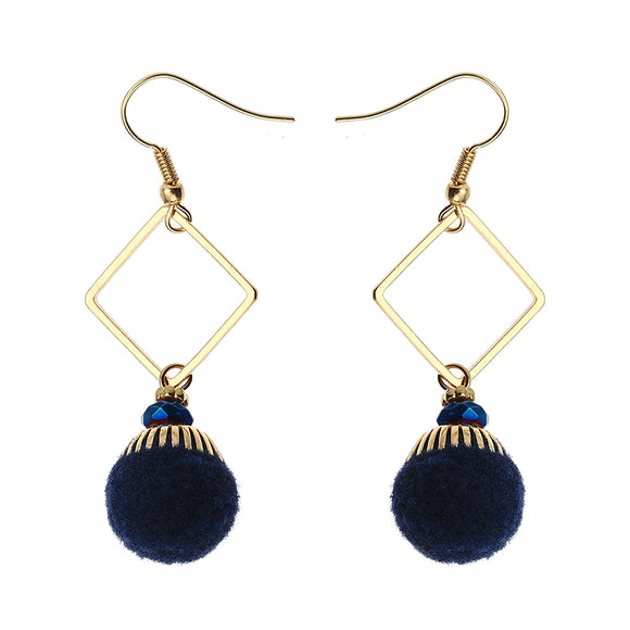 Bohemian Earrings Gold Plated Simple Rhombus Yarn Ball Pendant Ear Drop Boho Jewelry for Women