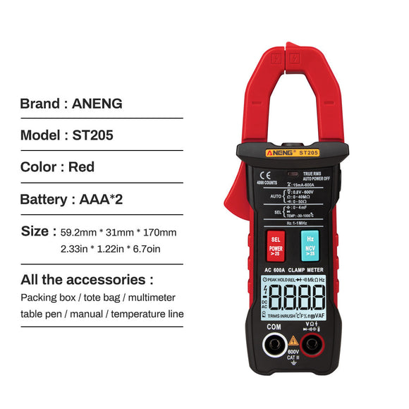 ANENG ST205 Automatic Range Clamp Current Multimeter