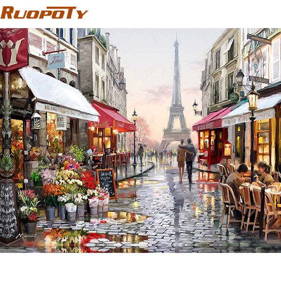 RUOPOTY Paris Street DIY Painting By Numbers Handpainted Canvas Painting Home Wall Art Picture