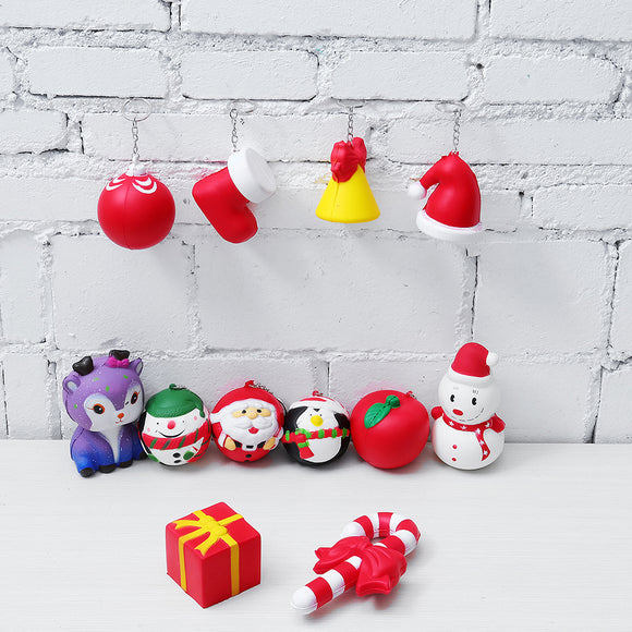 12PCS/Lot Christmas Squishy Package Gift Box Santa Clause Snowman Candy Bell Soft Slow Rising