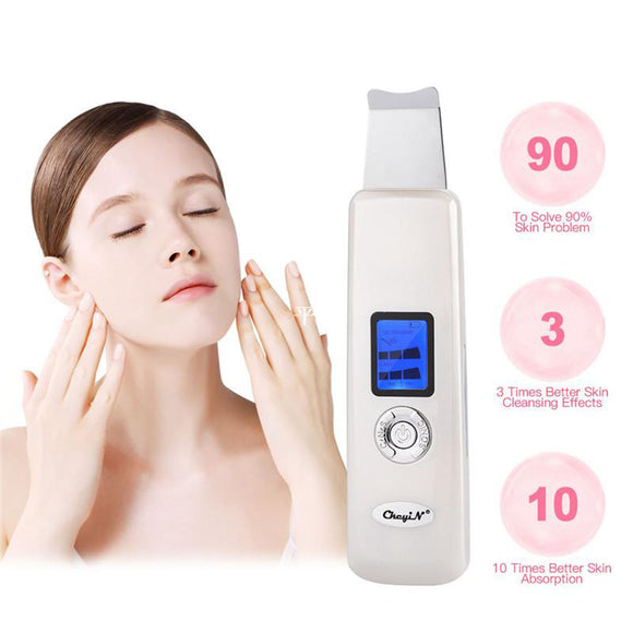 Portable Facial Ultrasonic LCD Skin Ion Scrubber Care Peeling Purifier Cleaner Beauty Machine