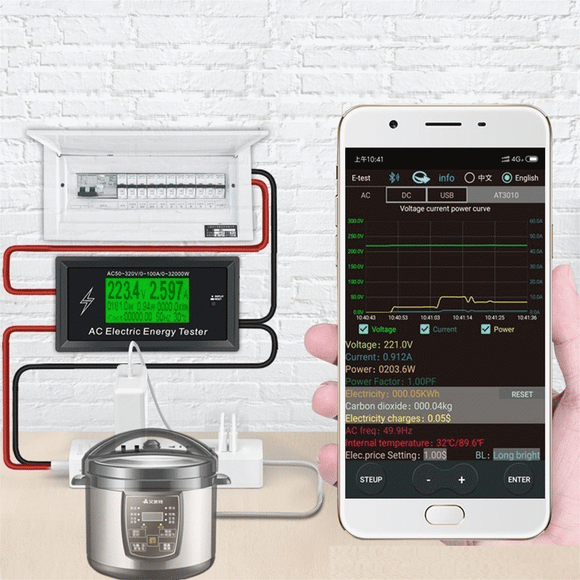 AT3010 AC50~320V 100A 3KKW  Phone App AC Meters Digital Voltage Meters indicator Power Energy Meter