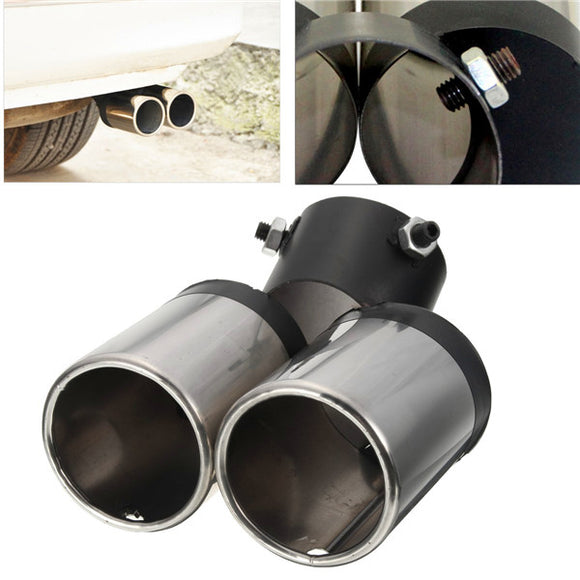 Universal Car Chrome Exhaust Muffler Tailpipe Dual Tip 48-58mm Stainless Steel